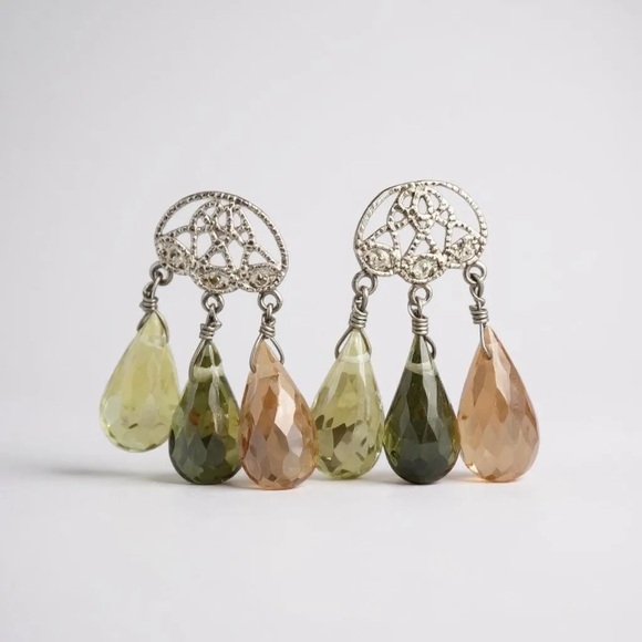 Jewelry - Elegant Sterling Silver and Multicolor Crystal  Drop Earrings. Stunning sparkle!